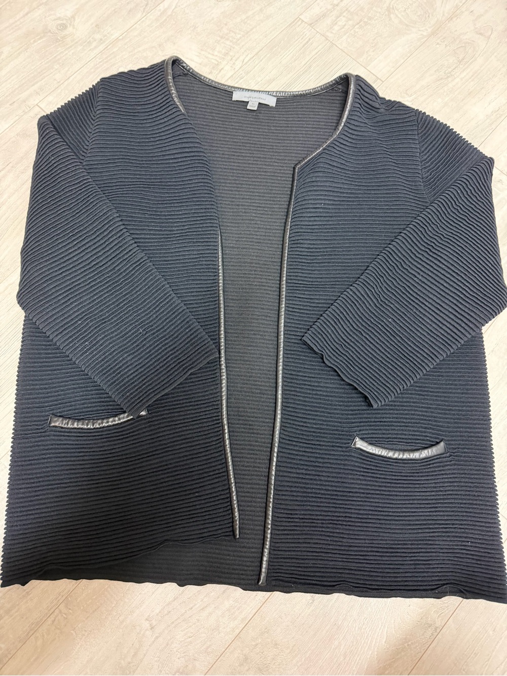 Women's Black Ribbed Open Cardigan Sweater